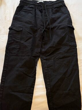 Men's Black Cargo Drawstring Jogger Pants
